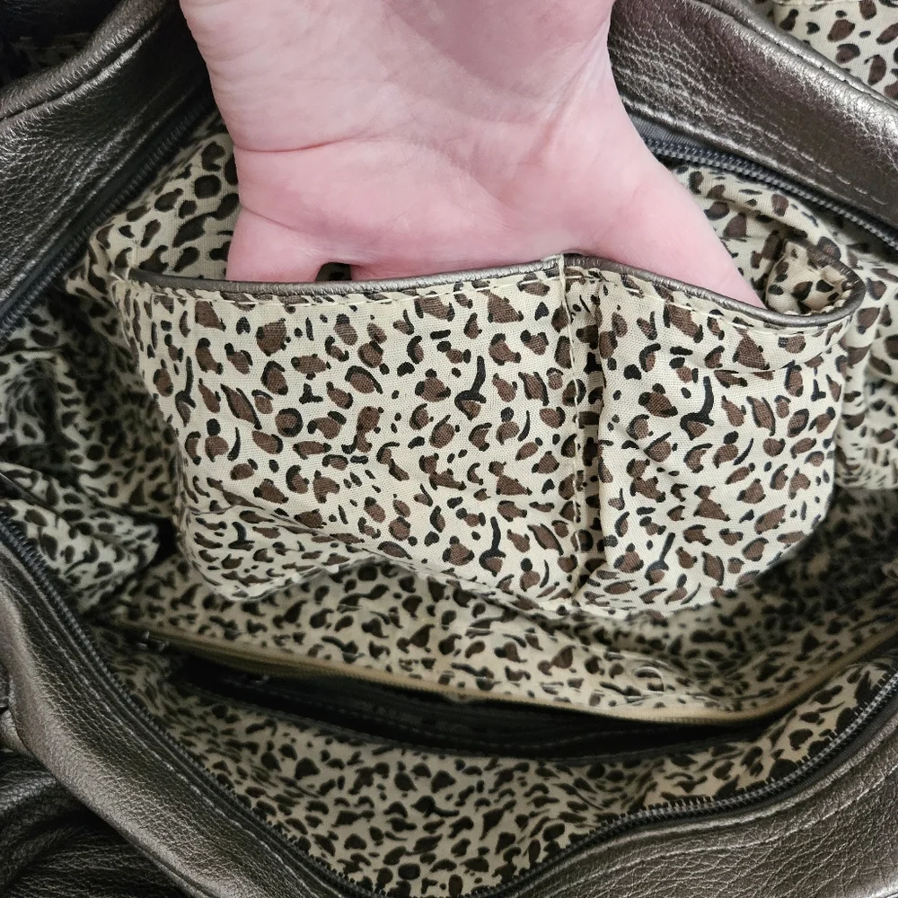 Silver Braided Handle Shoulder Bag Zip Top Double Magnetic Closure Purse